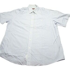 Emidio Tucci Shirt Men XL White Blue AOP Short Sleeve Pocket Button Down NWD